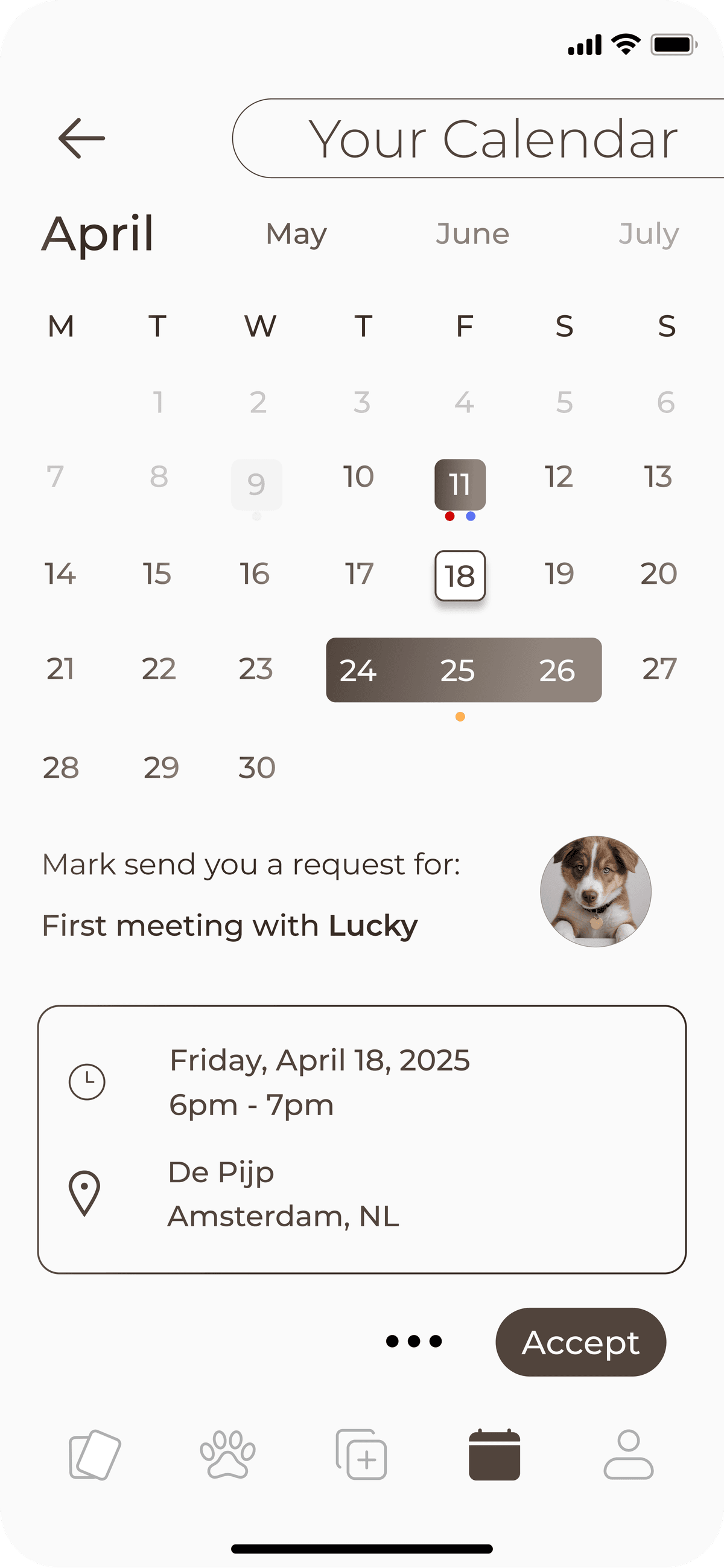 Screeshot Pawmatch calendar 